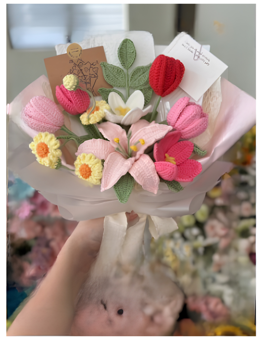 Pink Lily, Tulip & Sunshine Daisy Bouquet