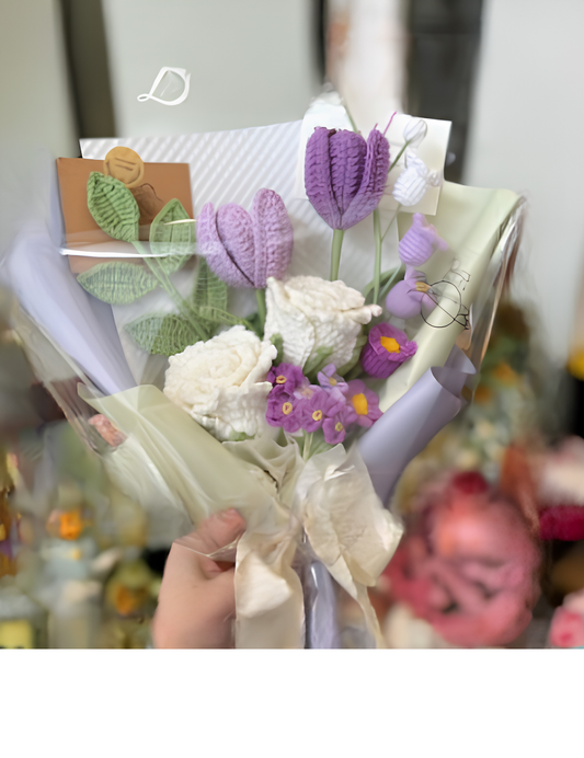 Violet Tulip & Ivory Rose Bouquet
