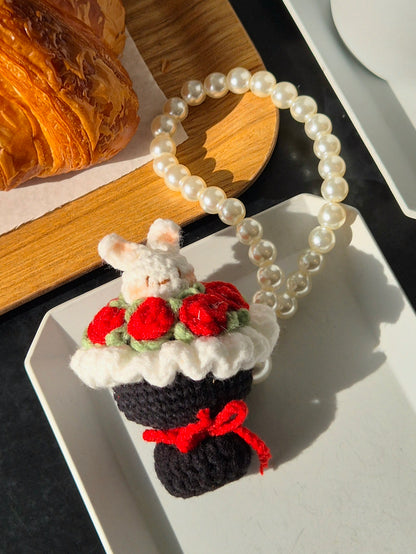 ♥ new ♥ Black & Red Rabbit Mini Bouquet Keyring