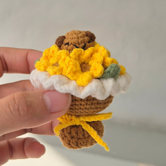♥ new ♥ Sunflower Capybara Mini Bouquet Keyring