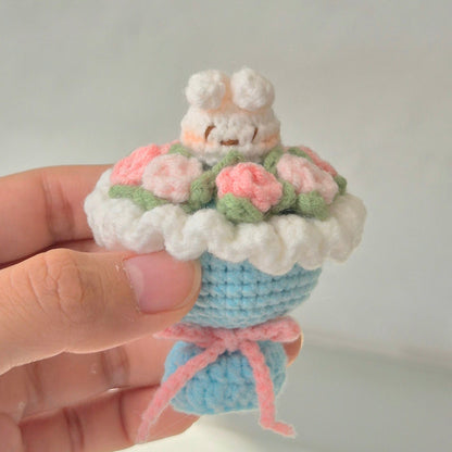 ♥ new ♥ Sky Blue Rabbit Mini Bouquet Keyring