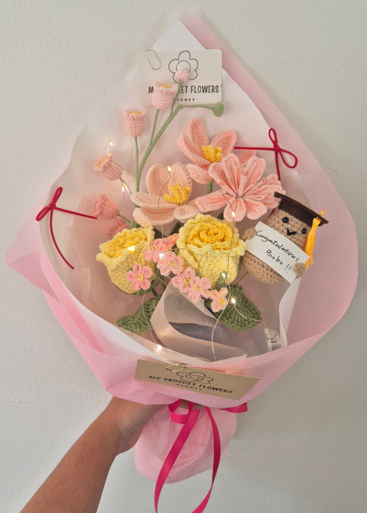 Peach Tulip & Yellow Rose Bouquet