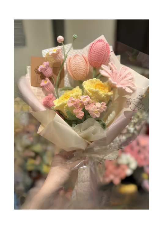 Peach Tulip & Yellow Rose Bouquet