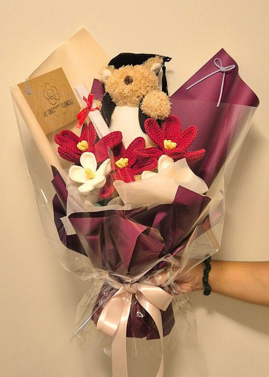 Red Tulip & Frangipani Crochet Bouquet