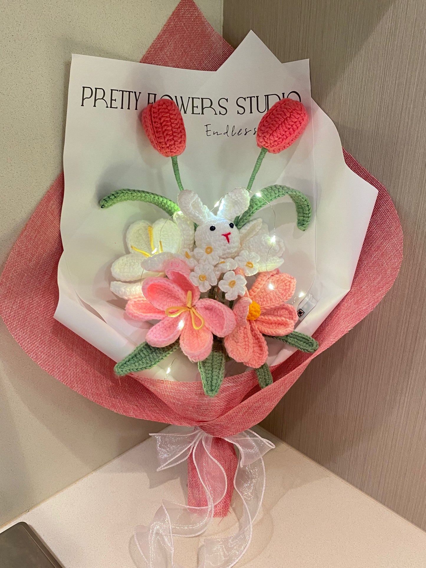 Pink Tulip & Plush Bunny Bouquet