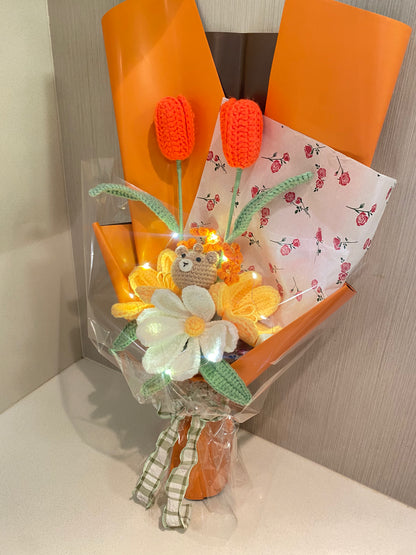 Yellow Tulip & Plush Bear Bouquet
