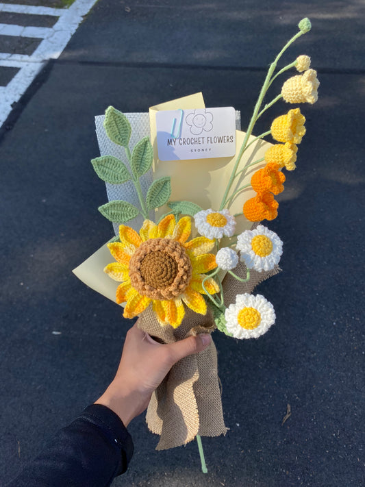 Sunflower & Lily of the Valley Crochet Bouquet