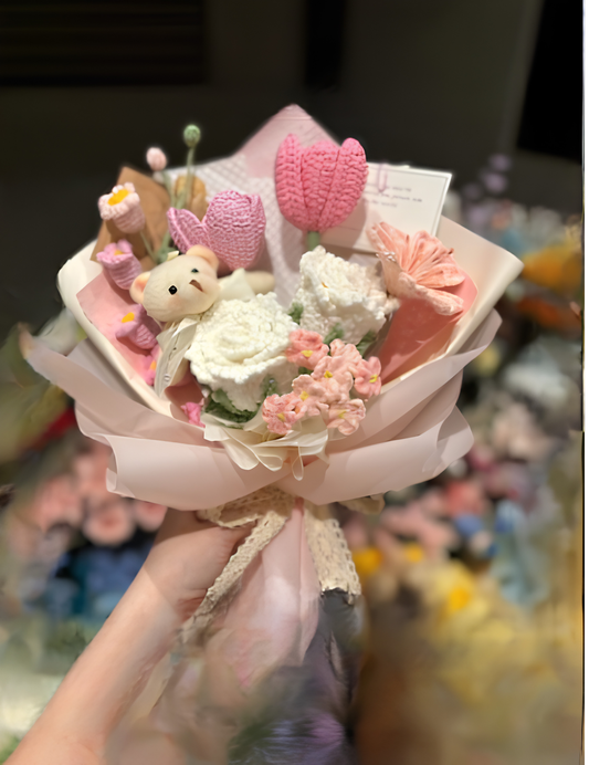 Mixed Pink Tulip & White Rose Bouquet