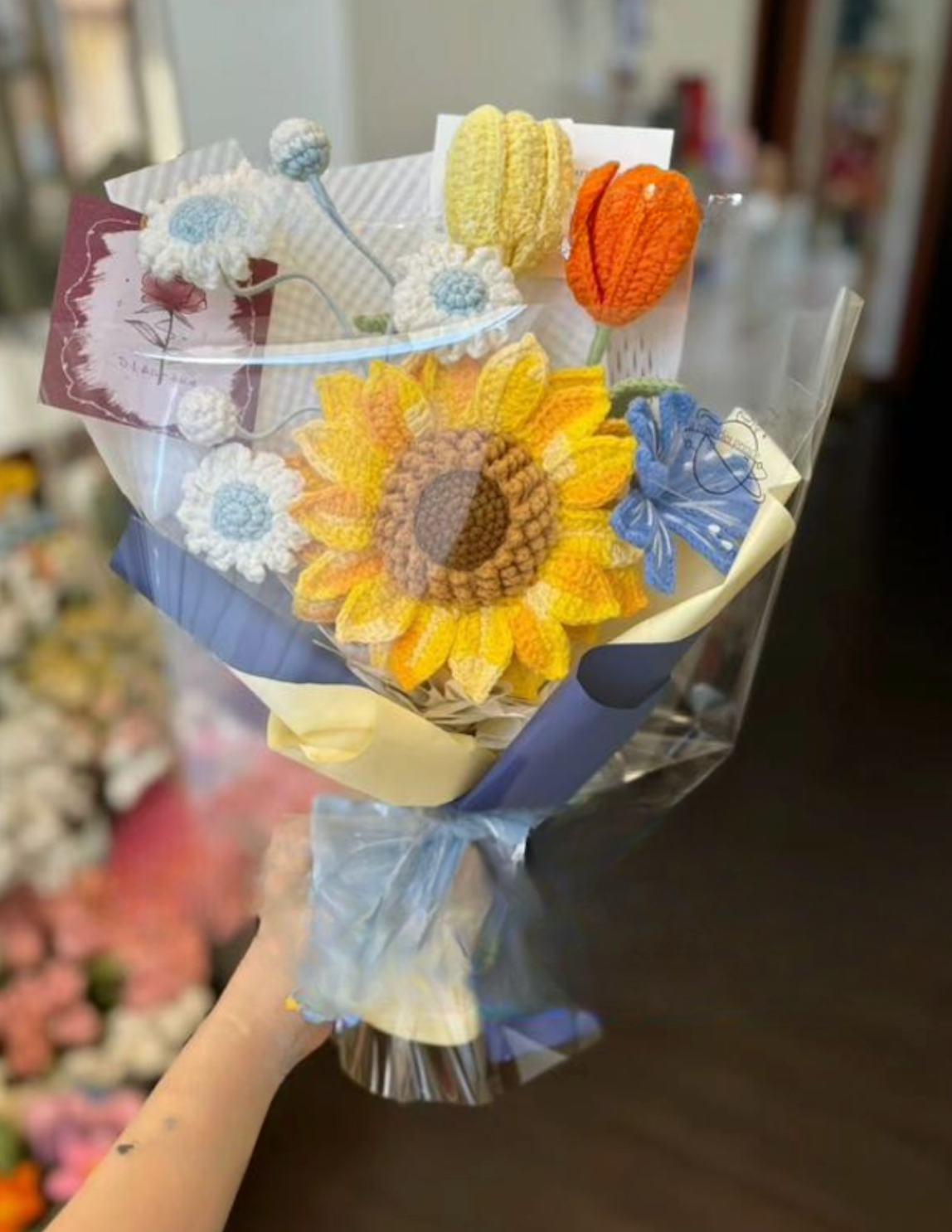 Double Layer Sunflower & Mixed Blooms Crochet Bouquet