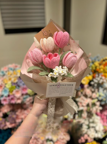 Creamy Pink Tulip Crochet Bouquet