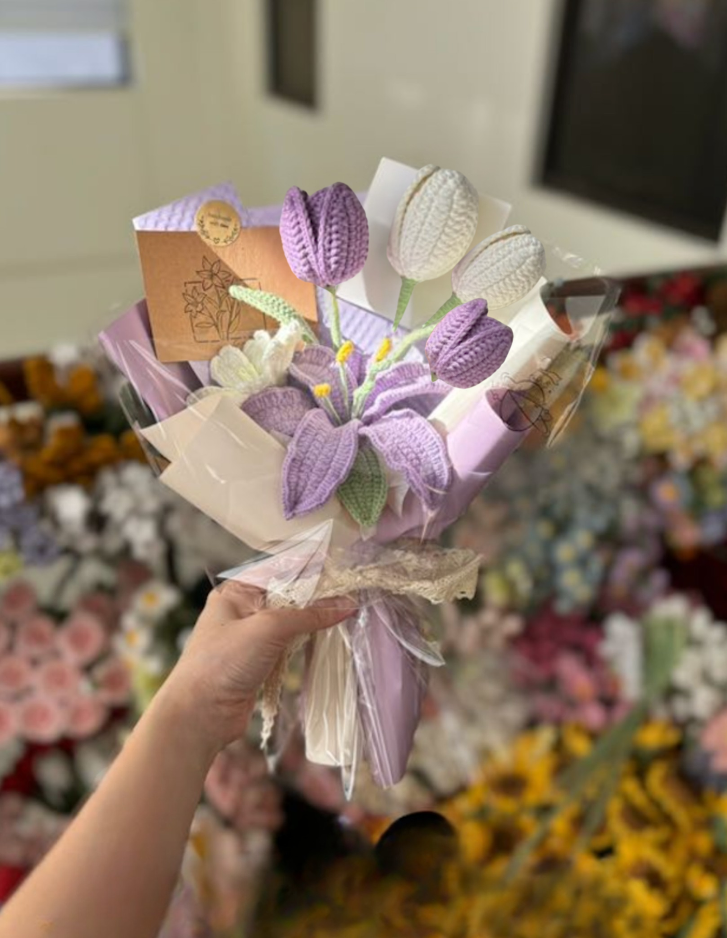 Purple Lily & White Tulips Bouquet