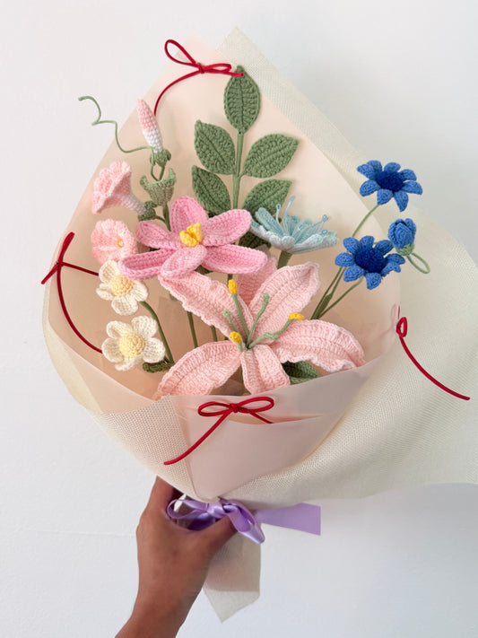 Pink Lily with Blue Cute Daisy